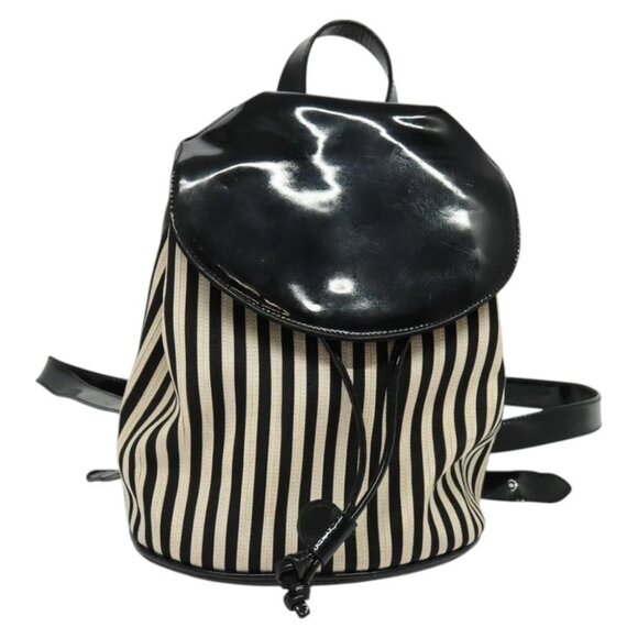 Salvatore Ferragamo Backpack Patent Canvas Black Gold Auth BA3113 main image 8